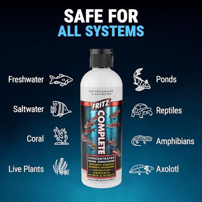 Fritz Complete – Concentrated Water Conditioner/Tap Water Dechlorinator, Instantly Detoxifies Chlorine, Chloramines, Heavy Metals, Ammonia, Nitrite/Nitrates, for Fresh and Saltwater (8 oz) - size: 8-Ounce
