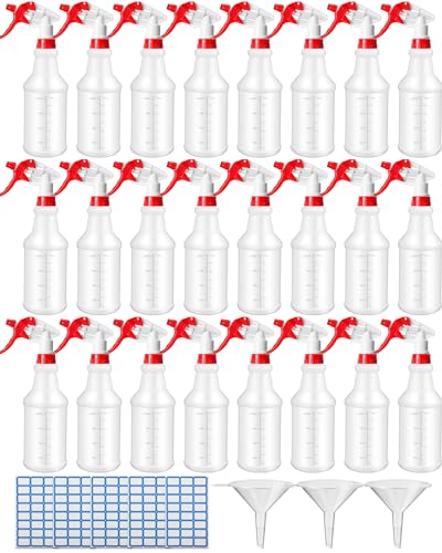 Eccliy 20 Pack 16oz Empty Spray Bottles, Leakproof Cleaning Bottles with Measurement and Adjustable Nozzle for Housekeeping, Commercial Use(Cylinder,Red White Spray Head) - color: Red White Spray Head, style: Cylinder