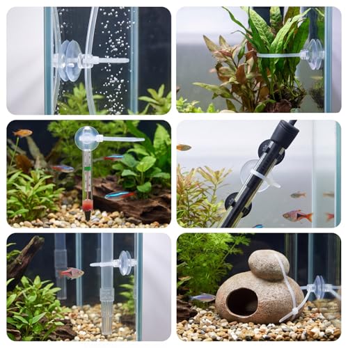 JJUNW 30Pcs Aquarium Suction Cups, Mini Suction Cups with 40 Pcs Zip Ties Clear Fish Tank Suction-Cups- Without Hooks for Aquarium Fish Tank Decoration Moss Shrimp Nest Reptile Hammocks