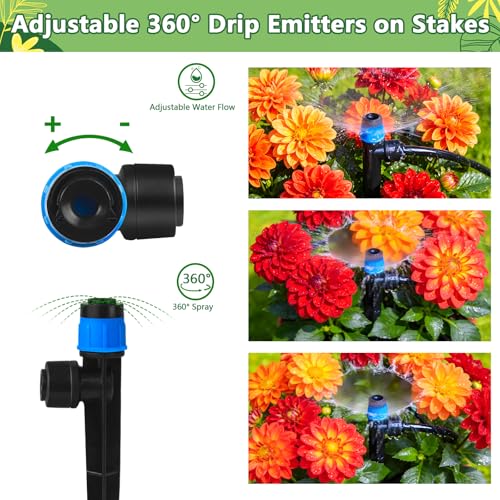 Push-to-Fit Drip Irrigation Vortex Emitters for 1/4" Drip Irrigation Tubing, 30 Pcs Adjustable 360 Degree Water Flow Fan Shape Drippers with Stake for 4/7mm Tube for Garden Watering System - size: Push-to-fit Vortex Emitters - 30 Pieces