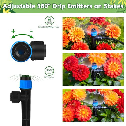 Push-to-Fit Drip Irrigation Vortex Emitters for 1/4" Drip Irrigation Tubing, 30 Pcs Adjustable 360 Degree Water Flow Fan Shape Drippers with Stake for 4/7mm Tube for Garden Watering System - size: Push-to-fit Vortex Emitters - 30 Pieces