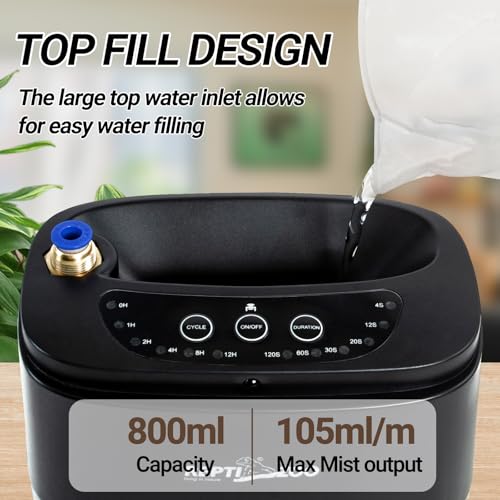 REPTI ZOO 800ml Portable Mister Fogger for Reptile Tank Enclosure - Terrarium Misting System With 2 Nozzles for Amphibians and Rainforest Plants
