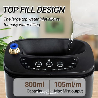 REPTI ZOO 800ml Portable Mister Fogger for Reptile Tank Enclosure - Terrarium Misting System With 2 Nozzles for Amphibians and Rainforest Plants
