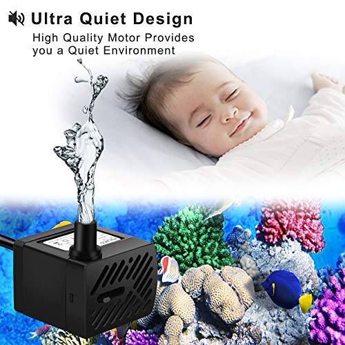 2Pcs Mini Fountain Pump (50GPH 3W), Ultra Quiet Submersible Water Pump for Aquarium, Small Fish Tank, Pet Water Fountain, Tabletop Fountains, Water gardens and Hydroponic Systems
