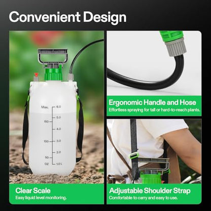 VIVOSUN 1.6 Gal/6L Pump Sprayer, Garden Water Sprayer | for Plants, Weeds & Lawn Care, with 3 Nozzles, 50'' Long Hose & Pressure Relief Valve - size: 1.6 gal