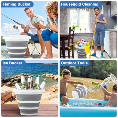 10L Collapsible Bucket for Cleaning, Portable Ice Bucket Water Pail for Space Saving, Foldable Sand Buckets with Handles for House Bathroom, Plastic Tub Sink Camping Wash Basin RV Essentials - size: 10L