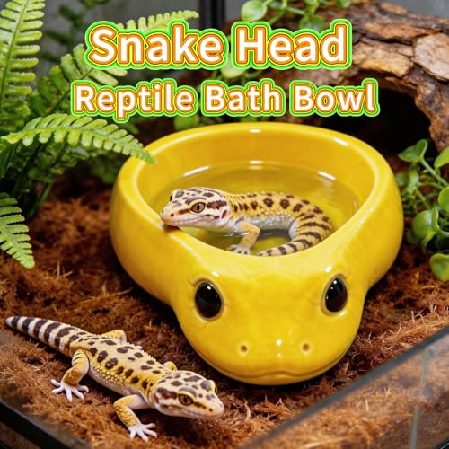 Reptile Water Dish, Ceramic Snake Water Bowl for Snake, Leopard Gecko, Bearded Dragon and Lizard, Reptile Bathing Pool Food Feeding Dish, Terrarium Tank Accessories (Yellow) | For Snake, Leopard Gecko, Bearded Dragon and Lizard, Reptile Bathing Pool, Food