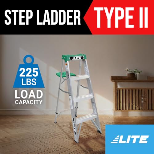 LITE 6-Foot Aluminium Step Ladder with Tool Tray, 225-Pound Load Capacity, Type II, LP-2211-06