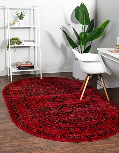 Unique Loom Tekke Collection Area Rug - Sheibani (3' 3" x 5' 3" Oval, Red/ Black) - size: 3'1" x 5'3" (Oval)