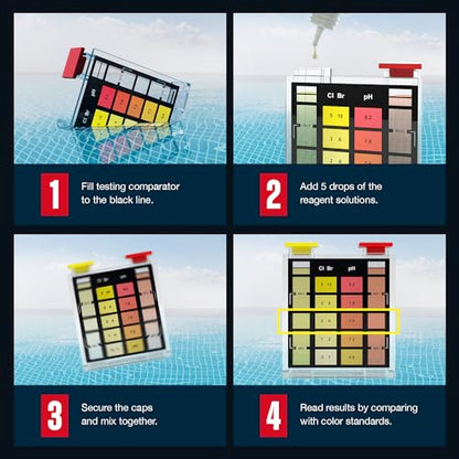East Bay 3-in-1 Pool Test Kit | At-Home Pool & Spa Water Testing for Total Chlorine, Total Bromine & pH | Fast & Accurate Chemical Test for Swimming Pools