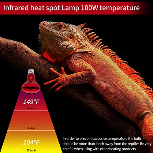 Reptile Heat Lamp Bulbs,Infrared 100W Reptiles & Amphibians Basking Spot Lamp Bulb, 2 Packs Red Heat Emitter Light for Chickens Coop - color: Red(100*2)