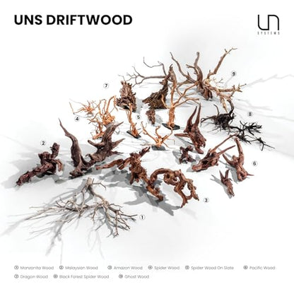 Ultum Nature Systems Driftwood - Malaysian Drift Wood for Fish Tank, Planted Tank, Terriarium, Paludarium - Versatile Natural Driftwood Decor, Events Wood Centerpiece - Malaysian, S 8-12", 5 Pack - size: 8-12" 5-Pack