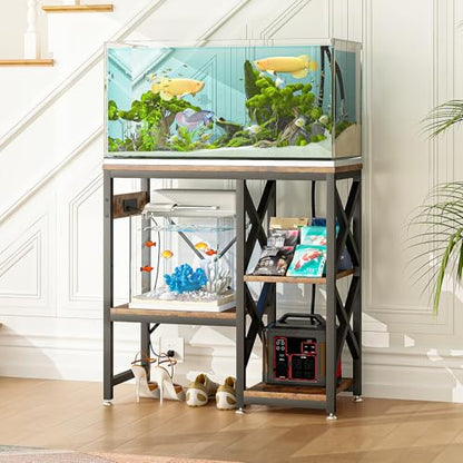 METYERRY 20-29-37 Gallon Fish Tank Stand with Power Outlet,Adjustable Shelf | 3 Tier Storage,400 LBS Heavy Duty Steel Frame, Fits Fish Reptile and Turtle Tanks, Stable Home Aquarium Setup - color: Rustic Brown, size: 20-29-37gallon