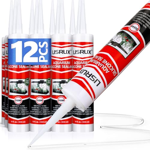 12 Pack Aquarium Silicone Clear Sealant, High Elasticity, Safe for Fish,Fast Curing Waterproof Aquarium Safe Silicone,10 Fl Oz Non-Toxic Fish Tank Safe Sealant,Strong Adhesion - size: 12P