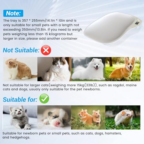 Goldmeet Digital Pet Scale 33lb, Small Animal Scale with Backlit LCD | 1g Precise, g/ml/oz/lb Units, Integrated Easy-Clean Tray, ABS Body, for Small Cats Dogs Hamster Bird