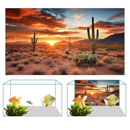 48X24IN 3 Pack Aquarium Terrarium Fish Tank Background, Reptile Habitat Bearded Dragon Tank Background, Polyester Black Rock Sun and Desert Cactus Terrarium Decor Wallpaper - size: 48X24in/120X60cm