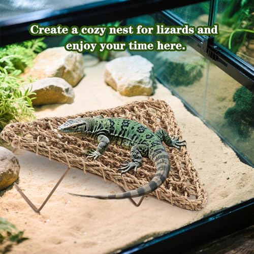 Bearded Dragon Hammock - Reptile Bed Tank Accessories with Collapsible Metal Legs - Basking Platform and Decor for Lizards, Leopard Gecko, Snake, Hermit Crab, Frog - Seagrass Material - Triangle Shape