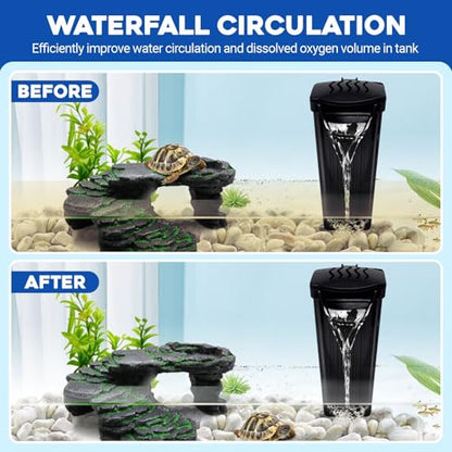 GOZILLA Turtle Tank Filter 74GPH, Low Water Level Turtle Tank 3.5W Fish Tank Aquarium Filters for Small Tanks up to 15 Gallons Include 4 Replacement Cartridges.(Black)