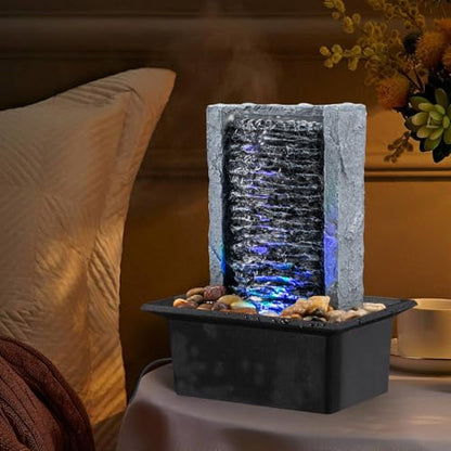 Tabletop Fountain Indoor Waterfall Rock Fountain LED-Lights Water Feature Waterfall for Modern Home and Office Indoor Decoration
