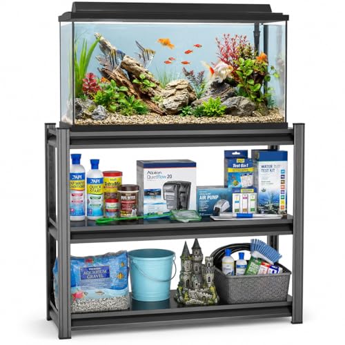 Aquarium Stand 1200 LBS Fish Tank Stand Heavy Duty Adjustable Shelf | Metal storage shelving with adjustable tiers for turtle tanks, reptile terrariums and pet supplies organization at home - size: 3-TIER 31.5"H×35.4"W×11.8"D