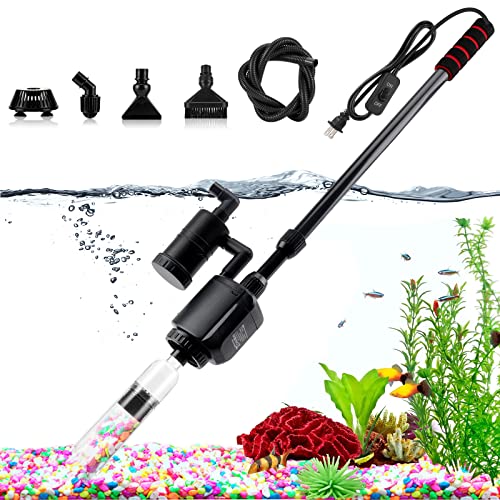 AQQA 6-in-1 Electric Aquarium Gravel Cleaner, 320GPH 20W Fish Tank Vacuum | Water Changing, Sand Washing, Filtering & Water Circulation Multi-function Cleaning Tool, Adjustable Length, Easy Operation - size: 6-in-1 Aquarium Gravel Cleaner