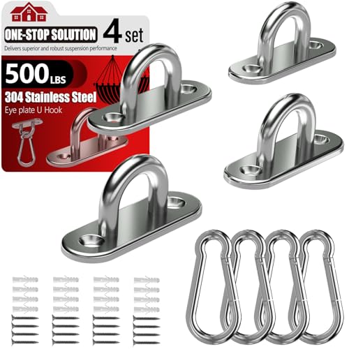 304 Stainless Steel Pad Eye Snap Hook, M5 Ceiling Hook 500Lb,8Pcs | Hanging Kit with Screws for Hammock Chair Swing, Yoga Gym Equipment, Sun Shade Sail, Plant Hangers & Marine Boat Hardware - size: 2 Inch, style: Oval