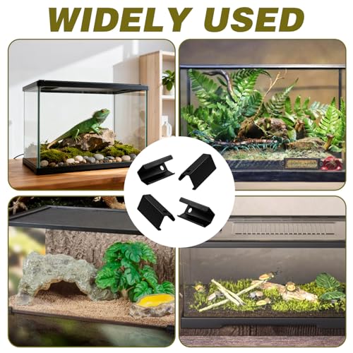 4Pcs Reptile Screen Tank Terrarium Lid Clips, Heavy Duty Terrarium Lid Cover for 5-29 Gallon Aquarium, Metal Escape Proof Lock Clip for Lizard Turtle Amphibian Enclosure Accessories