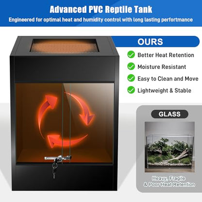 PVC Tall Reptile Tank 33 Gallon Reptile Enclosure Terrarium, Front Opening Bearded Dragon Tank 24"x18"x18" with Sliding Doors & Screen Ventilation, Enclosure Habitat for Snakes, Geckos, Lizard, Frog - size: 33Gallon