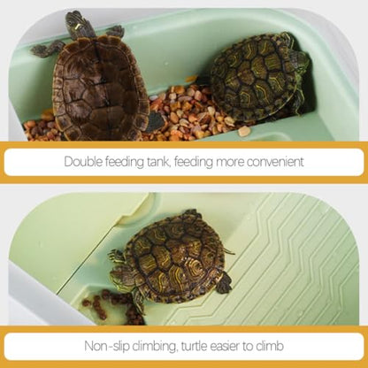 Indoor Tortoise Tank with Plastic Turtle Platform and Drainage System Portable Small Turtle Terrarium for Reptile Habitat Mint Green Basking Area