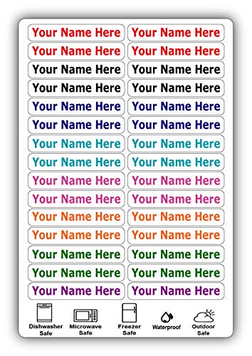 30 Long Personalized Waterproof Name Labels. Press and Stick Multi use Custom Name Labels. Customized Your Text and Color. ID Identification Name Stickers with Permanent Self Adhesive. - color: 30 Long Labels - White Background