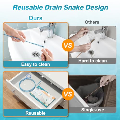 4 Pack 50 Inch Drain Snake Hair Drain Clog Remover Tool for Bathroom Sink | Reusable Brush, 50-Inch Break-Resistant Steel Wire Rope with Nylon Coating, 0.27-inch wand for Shower Drain Cleaning