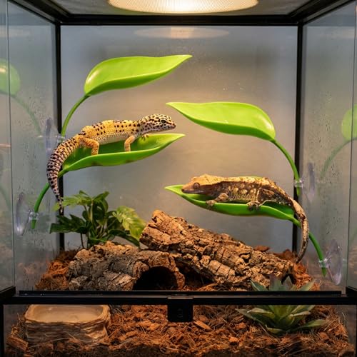 4 PCS Crested Gecko Hide, Reptile Leaf Platform with Suction Cups, Turtle Tank Decorations Tree Frog Terrarium Accessories Aquarium Landscaping Decoration Turtle Tank Decor