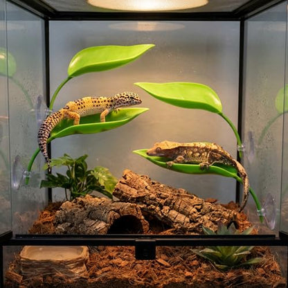 4 PCS Crested Gecko Hide, Reptile Leaf Platform with Suction Cups, Turtle Tank Decorations Tree Frog Terrarium Accessories Aquarium Landscaping Decoration Turtle Tank Decor