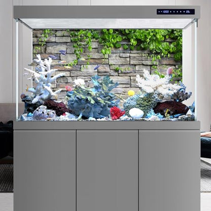 24x12 in Stone Brick Wall Aquarium Backdrop Leaves Fish Tank Background | AWERT Rock Green Leaves Terrarium Background Vinyl - size: 24x12in/60x30cm