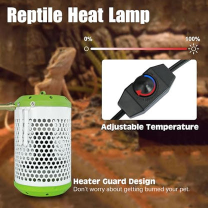 NICENICY Reptile Heat Lamp with Guard, Ceramic Heat Lamp Bulb with Lampshade, Adjustable Reptile Ceramic Heat Lamp Covers Guard with 100 Watt Infrared, No Light Only Heat (Small) - size: Small