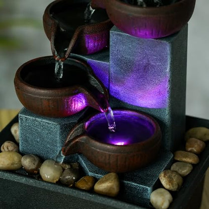 Small Indoor Water Fountain, Zen Meditation Waterfall Feature with Automatic Pump & Natural River Rocks, Tabletop Waterfall Fountain for Office Living Room Bedroom, 7.48” Tall - color: A
