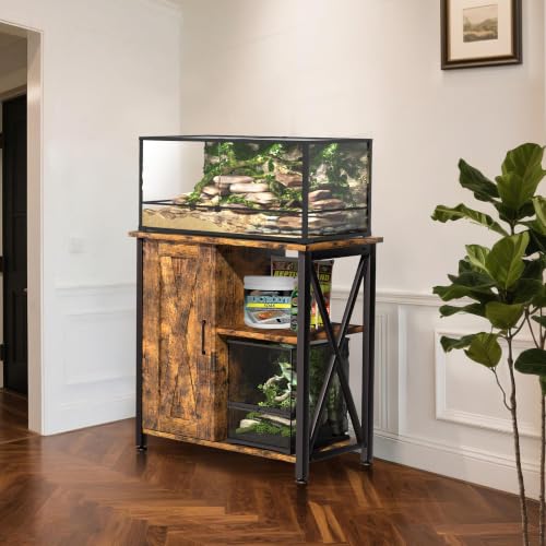 Herture 45-67 Gallon Reptile Tank Stand with Power Outlet, Terrarium Stand with Storage Cabinet, 24" Wx18 D Tabletop, Reptile Terrarium, Rustic Brown PG12XYN - color: Rustic Brown, size: 24x18"-46-67 Gallon