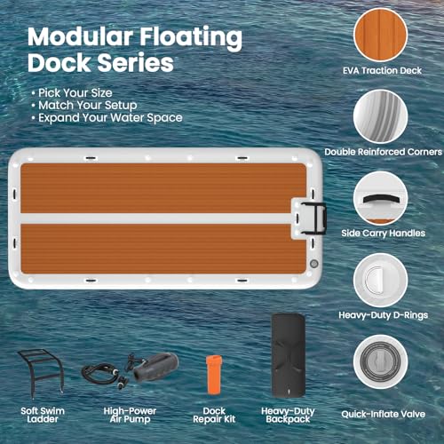 15'x6.5' Floating Inflatable Dock with 5mm EVA Anti-Slip Mat, Quick Inflation/Deflation, Supports Up to 15 People, Ideal for Lakes, Pools, and Oceans