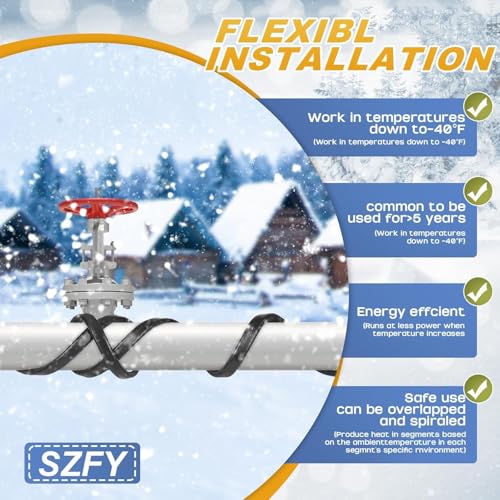 3FT~200FT Heat Tape for Water Pipes -40°F Deicing Pipe Heat Cables for Roof (80FT) - size: 80FT