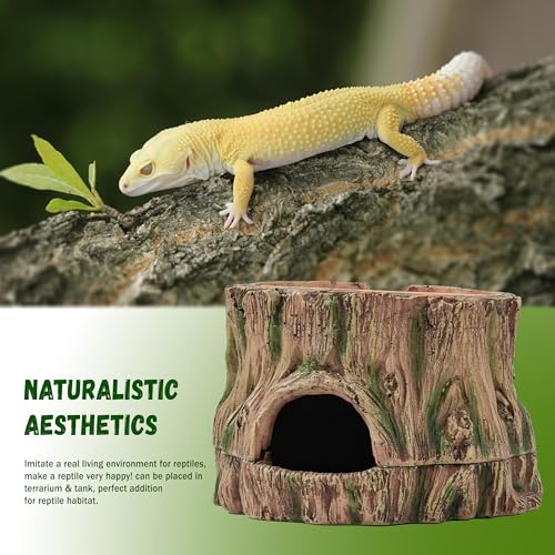3 in 1 Leopard Gecko Humid Hide,Small Reptile Hide Cave | Humid Hideout with Detachable Base and Humidity Dish,Terrarium Tank Accessories Decor,for Lizard, Crested Gecko, Snake, Crabs