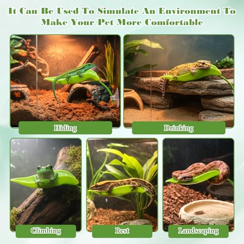 4 PCS Crested Gecko Hide, Reptile Leaf Platform with Suction Cups, Turtle Tank Decorations Tree Frog Terrarium Accessories Aquarium Landscaping Decoration Turtle Tank Decor