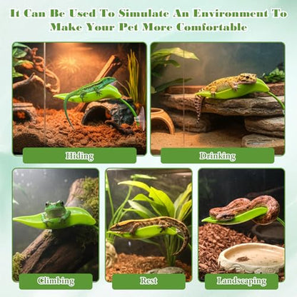 4 PCS Crested Gecko Hide, Reptile Leaf Platform with Suction Cups, Turtle Tank Decorations Tree Frog Terrarium Accessories Aquarium Landscaping Decoration Turtle Tank Decor