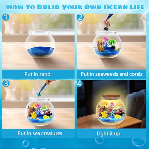 Ocean Light Up Terrarium Kit for Kids - LED Night Light Ocean Birthday Gifts for Girls & Boys Ages 4 5 6 7 8-12, Kids Arts & Crafts Kit, Easter Ideal Gifts - style: Ocean