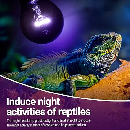 REPTI ZOO 2PCS Reptile Night Heat Lamp, 50W Moonlight Heat Bulb Infrared Heating Light Purple Reptile Heat Lamp Night Bulb for Bearded Dragon, Lizard, Snake, Turtle - style: 50W Night Heat Lamp