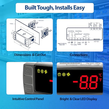 XR06CX-4AAGILS 32‑Bit Temperature Controller — Replacement for Dixell XR06CX, Programmable Digital Thermostat for 110–125V (50/60Hz) Commercial Refrigeration, Voltage Protection, Red Display - style: XR06CX-4AAGILS