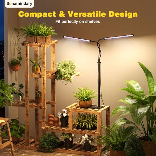 LED Grow Lights for Indoor Plants, Tripod Stand, Dual Head | 120 LEDs, Upgraded 9V System, 9.8-35 in Adjustable Tripod, 5700K Full Spectrum, CRI 90+, 4/8/12H Timer, 5 Brightness Levels - size: Stand-2 Head