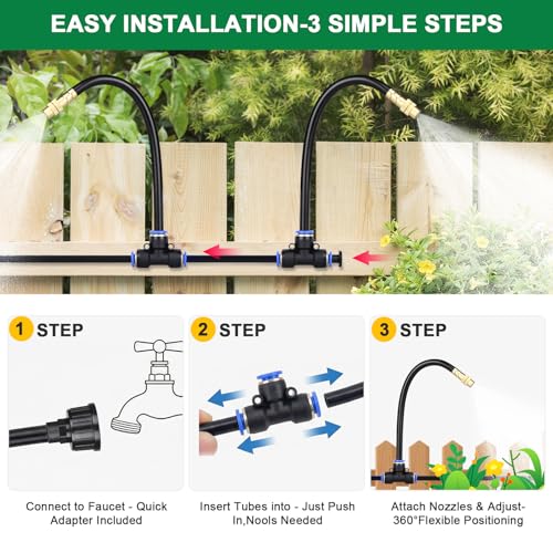 Drip Irrigation System, 2026-Upgrade 50Ft 1/4" Garden Watering System with 12 Pcs 360° Adjustable Copper Nozzles, DIY Kit for Garden, Lawn, Greenhouse, Raised Beds & Outdoor Plants - size: 50FT/12pcs