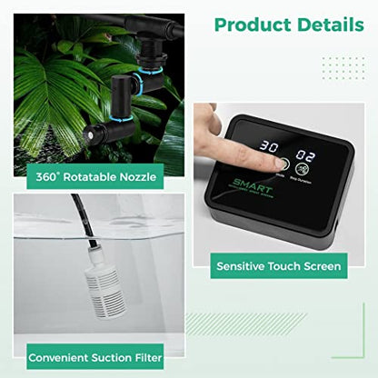 Automatic Reptile Vivarium Humidifier System, Smart Mister With Timer & 360° Adjustable Misting Nozzles, Led Touch Screen For Rainforest Amphibians Terrarium