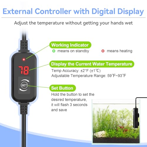 hygger Nano Submersible Aquarium Heater for 3-8 Gallon Fish Tank Betta Heater with Digital Display, Adjustable Temperature Controller 30Watt