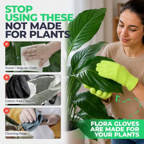 Flora Microfiber Dusting Gloves for Houseplants –Save Your Plants from Hidden Killers–Ultra-Gentle Microfiber